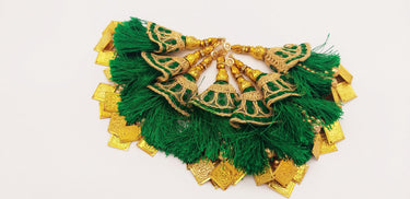 Green Tassels With Gold Beads, Beaded Tassels With Green and Gold Embroidery, Traditional Indian Latkan